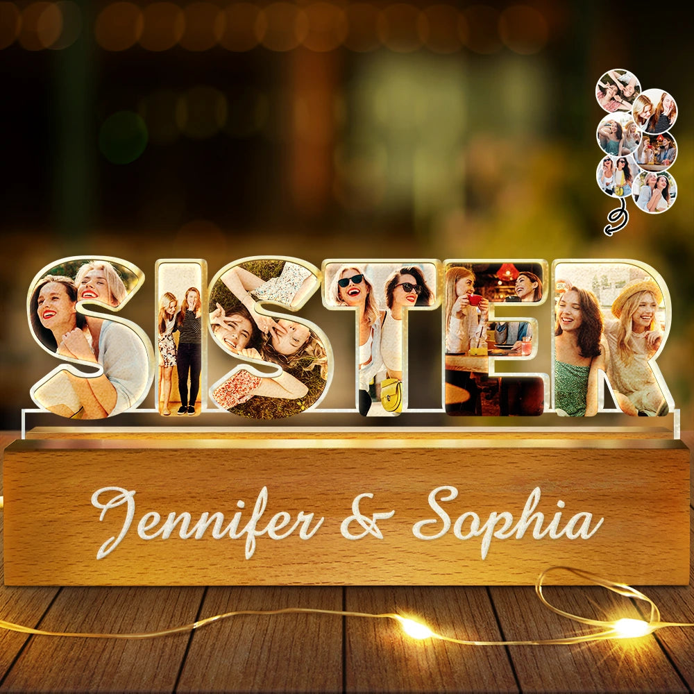 Custom Photo Bestie Sister Custom Names - Personalized Custom Shaped LED Light