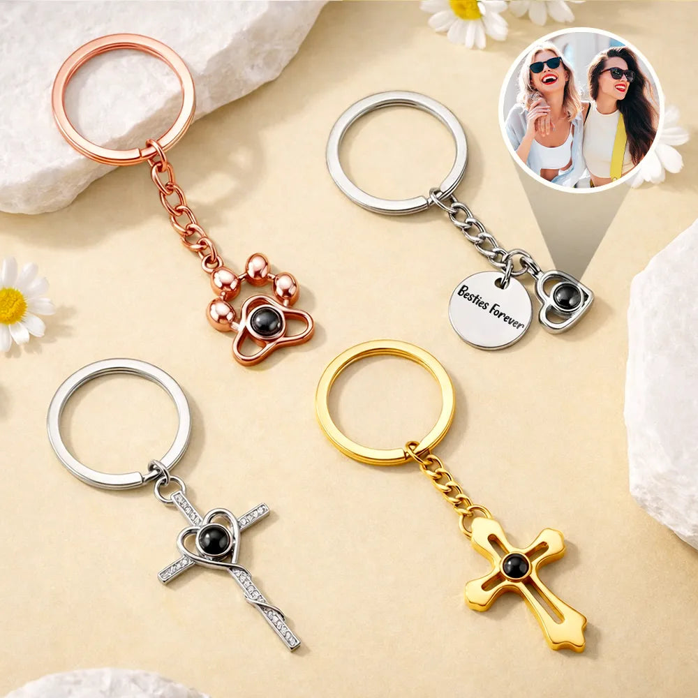 Old Best friends, Gift For Bestie - Custom Photo Besties Forever - Personalized Custom Shaped Photo Projection Keychain