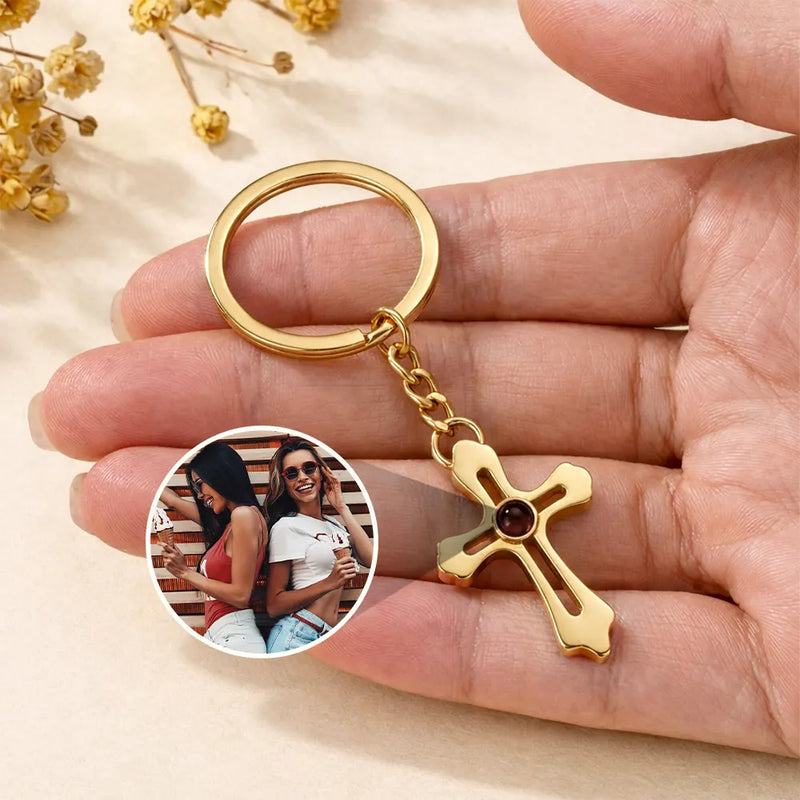 Old Best friends, Gift For Bestie - Custom Photo Besties Forever - Personalized Custom Shaped Photo Projection Keychain
