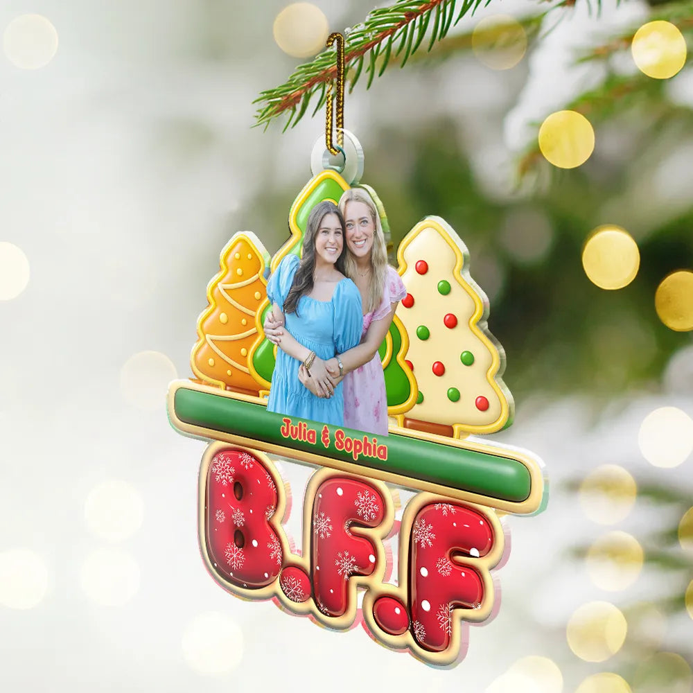 Gift For Bestie, Christmas, Happy, Gift For Sisters, Gift For Brothers, Gift For Sibling, Cousin - Custom Photo Besties Friends Siblings Forever - Personalized Custom Shaped Acrylic Ornament