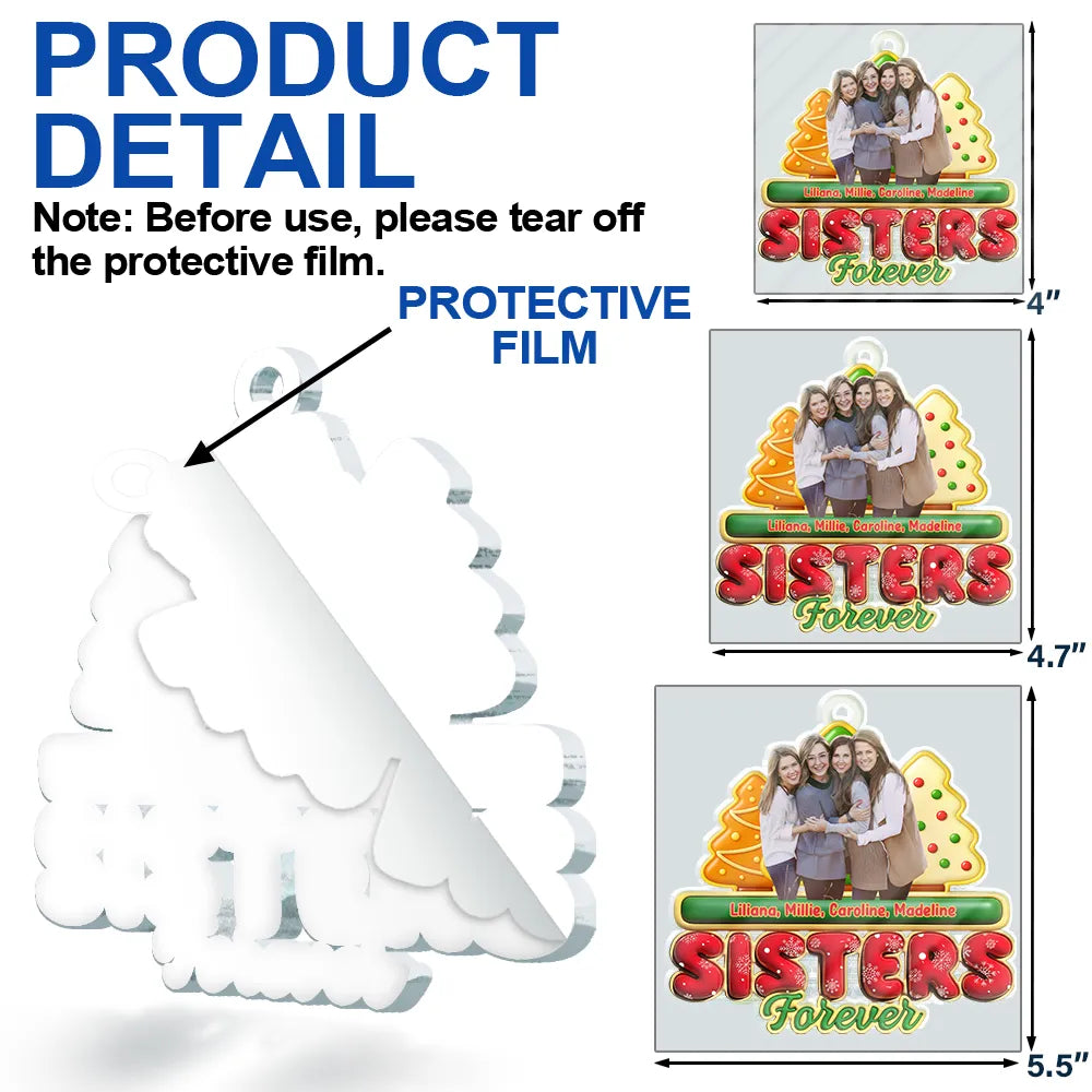 Gift For Bestie, Christmas, Happy, Gift For Sisters, Gift For Brothers, Gift For Sibling, Cousin - Custom Photo Besties Friends Siblings Forever - Personalized Custom Shaped Acrylic Ornament