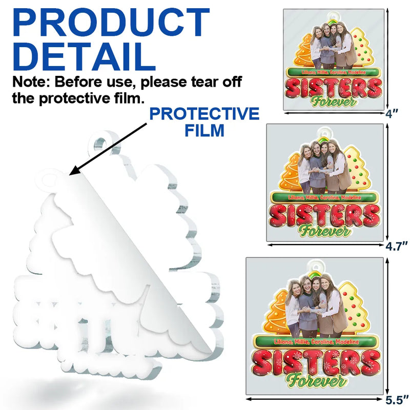 Gift For Bestie, Christmas, Happy, Gift For Sisters, Gift For Brothers, Gift For Sibling, Cousin - Custom Photo Besties Friends Siblings Forever - Personalized Custom Shaped Acrylic Ornament