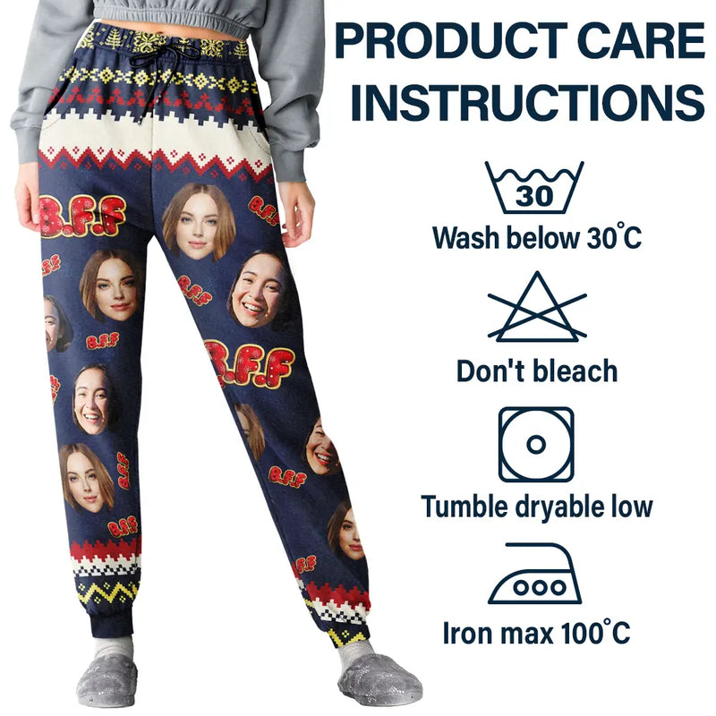 Gift For Bestie,Christmas,Happy,Gift For Sisters,Gift For Brothers,Gift For Sibling,Cousin - Custom Photo Besties Friends Siblings Forever - Personalized Pajama Pants