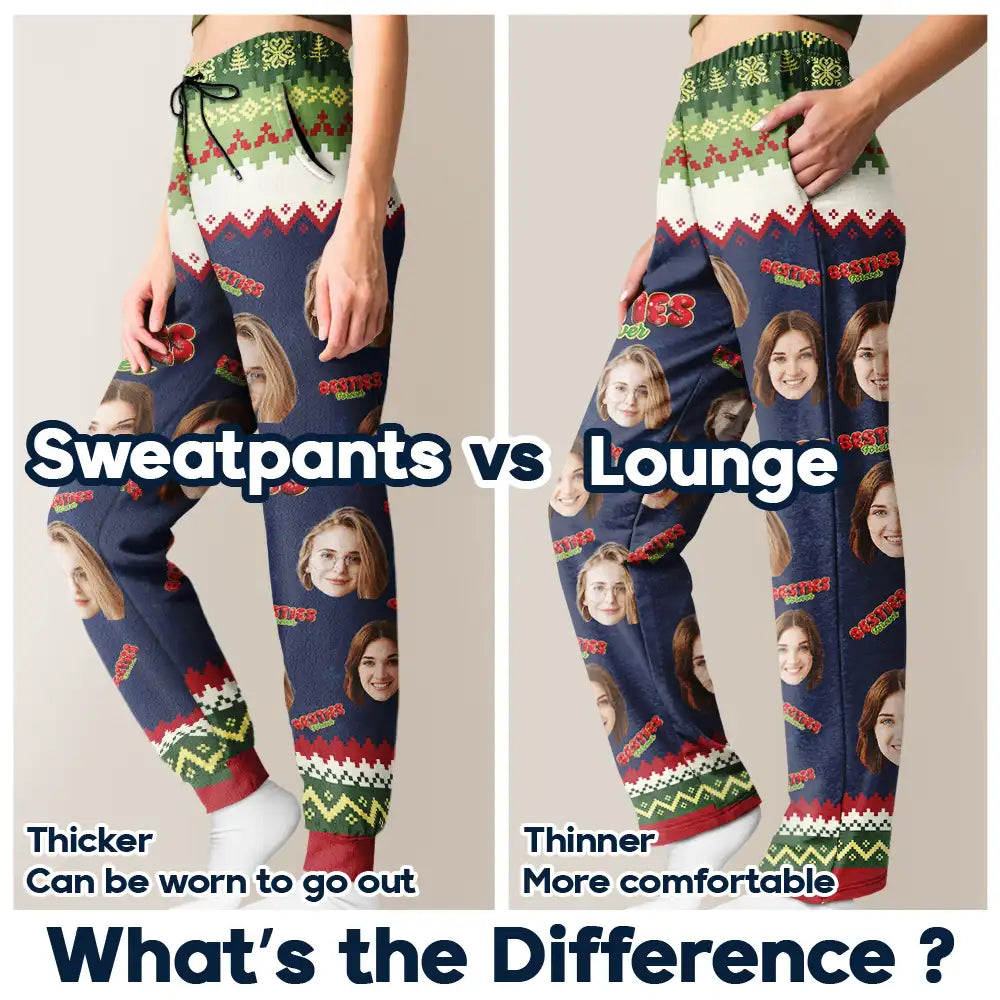 Gift For Bestie,Christmas,Happy,Gift For Sisters,Gift For Brothers,Gift For Sibling,Cousin - Custom Photo Besties Friends Siblings Forever - Personalized Pajama Pants