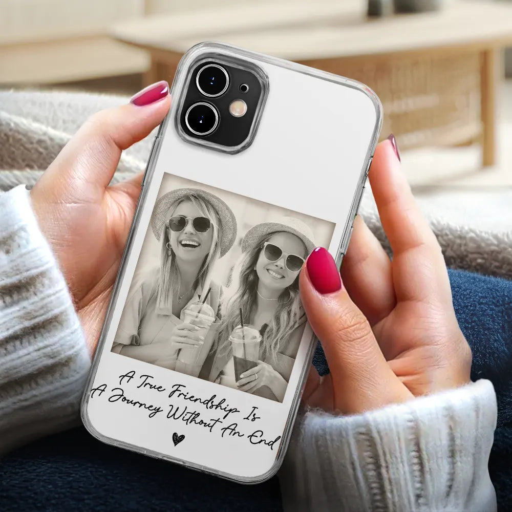 Gift For Bestie, Gift For Sisters, Custom Photo, Happy - Custom Photo Besties Gray Scale Right In The Throat - Personalized Clear Phone Case