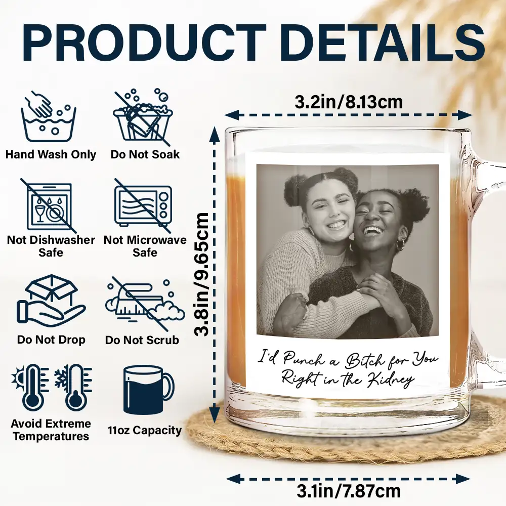 Gift For Bestie,Gift For Sisters,Happy,Custom Photo,Old Best friends - Custom Photo Besties Gray Scale Right In The Throat - Personalized Glass Mug