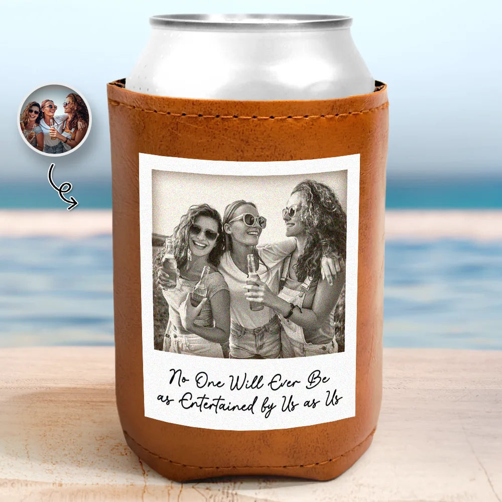 Custom Photo Besties Gray Scale Right In The Throat - Personalized Leather Can Cooler