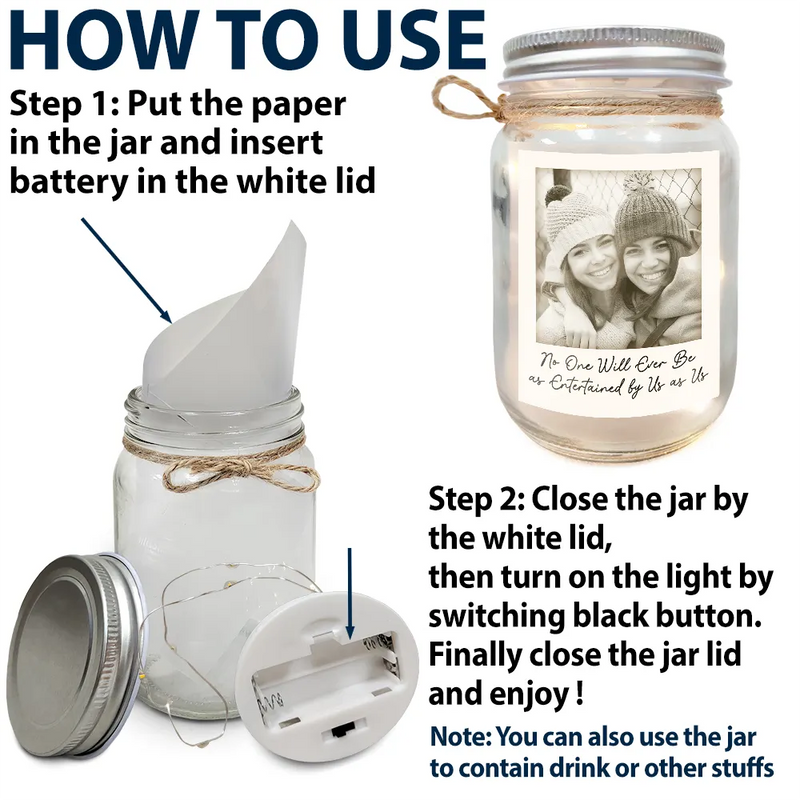 Gift For Bestie,Gift For Sisters,Happy,Custom Photo,Old Best friends - Custom Photo Besties Gray Scale Right In The Throat - Personalized Mason Jar Light