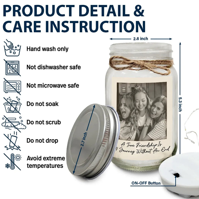 Gift For Bestie,Gift For Sisters,Happy,Custom Photo,Old Best friends - Custom Photo Besties Gray Scale Right In The Throat - Personalized Mason Jar Light