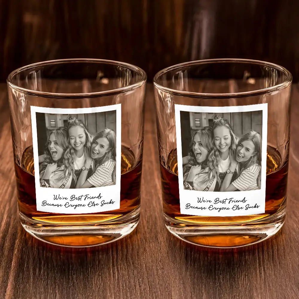 Custom Photo Besties Gray Scale Right In The Throat - Personalized Whiskey Glass