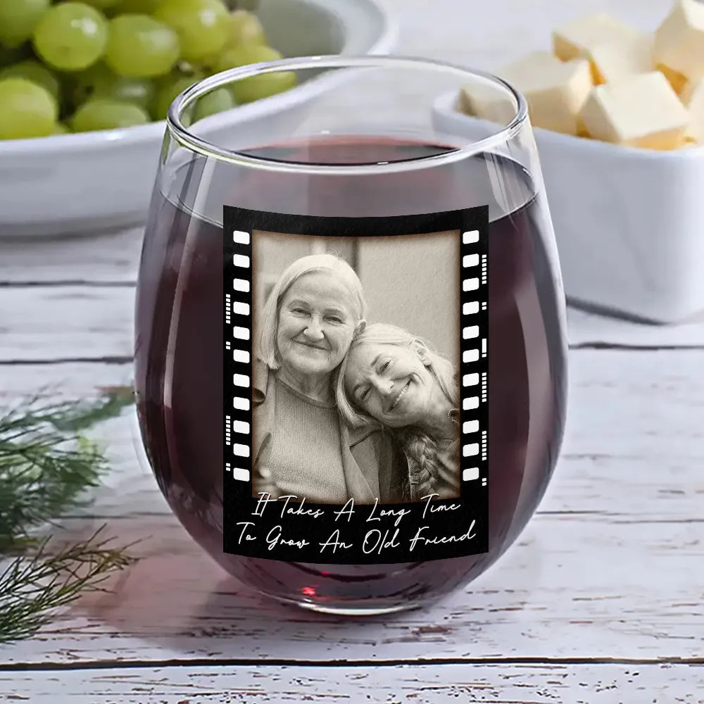 Gift For Bestie, Gift For Sisters, Happy, Custom Photo, Old Best friends - Custom Photo Besties Right In The Throat Film Roll - Personalized Stemless Wine Glass