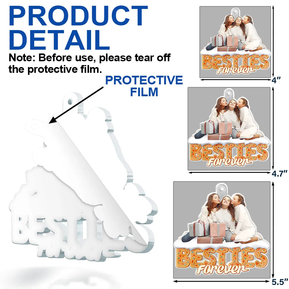 Christmas,Gift For Bestie,Gift For Sisters,Gift For Brothers,Gift For Sibling,Happy,Cousin,Family - Custom Photo Besties Sisters Family Forever Christmas Gingerbread - Personalized Custom Shaped Acrylic Ornament