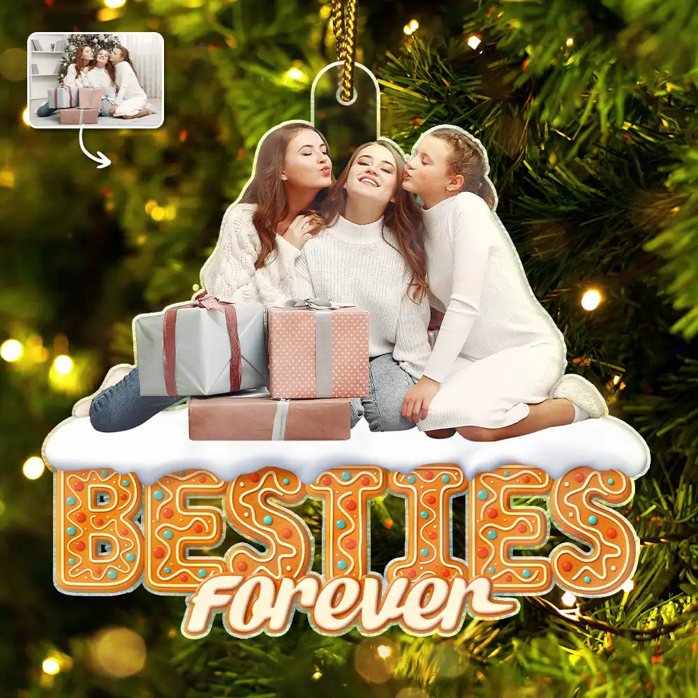 Custom Photo Besties Sisters Family Forever Christmas Gingerbread - Personalized Custom Shaped Acrylic Ornament