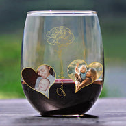 Gift For Daughter,Mom,Daughters - Custom Photo Birth Flower Watching You Be A Mom - Personalized Stemless Wine Glass
