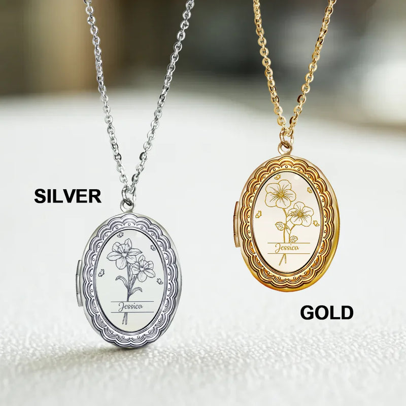 Gift For Mother,Gift For Yourself,Gift For Women,Happy - Custom Photo Birth Month Flower Lovely Bouquet - Personalized Locket Necklace