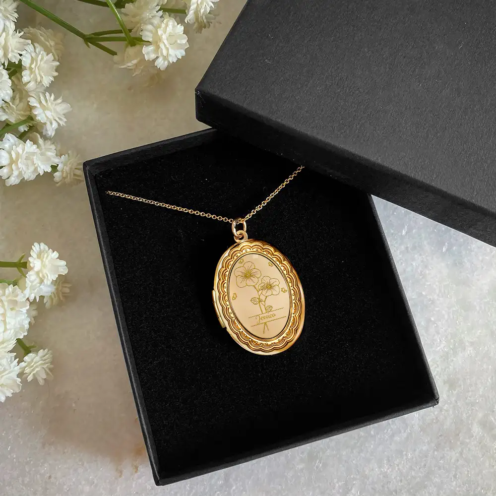 Gift For Mother,Gift For Yourself,Gift For Women,Happy - Custom Photo Birth Month Flower Lovely Bouquet - Personalized Locket Necklace