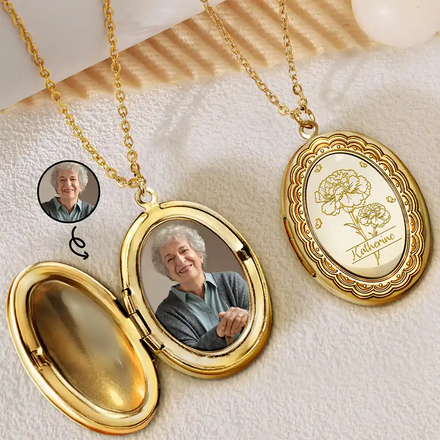 Custom Photo Birth Month Flower Lovely Bouquet - Personalized Locket Necklace