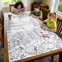 Art Design,Playful,Back To School,Gift For Kids,Photo - Outline Sketch,Icon - Custom Photo Birthday Boy Girl Outline Sketch - Personalized Coloring Tablecloth