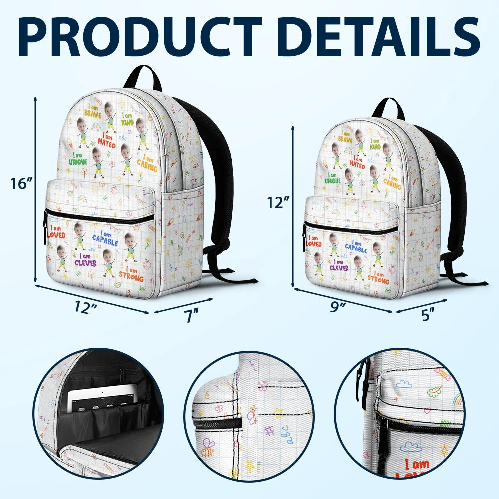 Gift For Kids,Back To School - Custom Photo Bloom Notes For Kids - Personalized Canvas Backpack