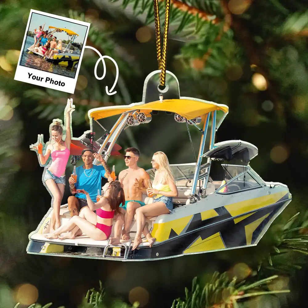 Custom Photo Boating PonToon Christmas Decorations - Personalized Acrylic Photo Ornament