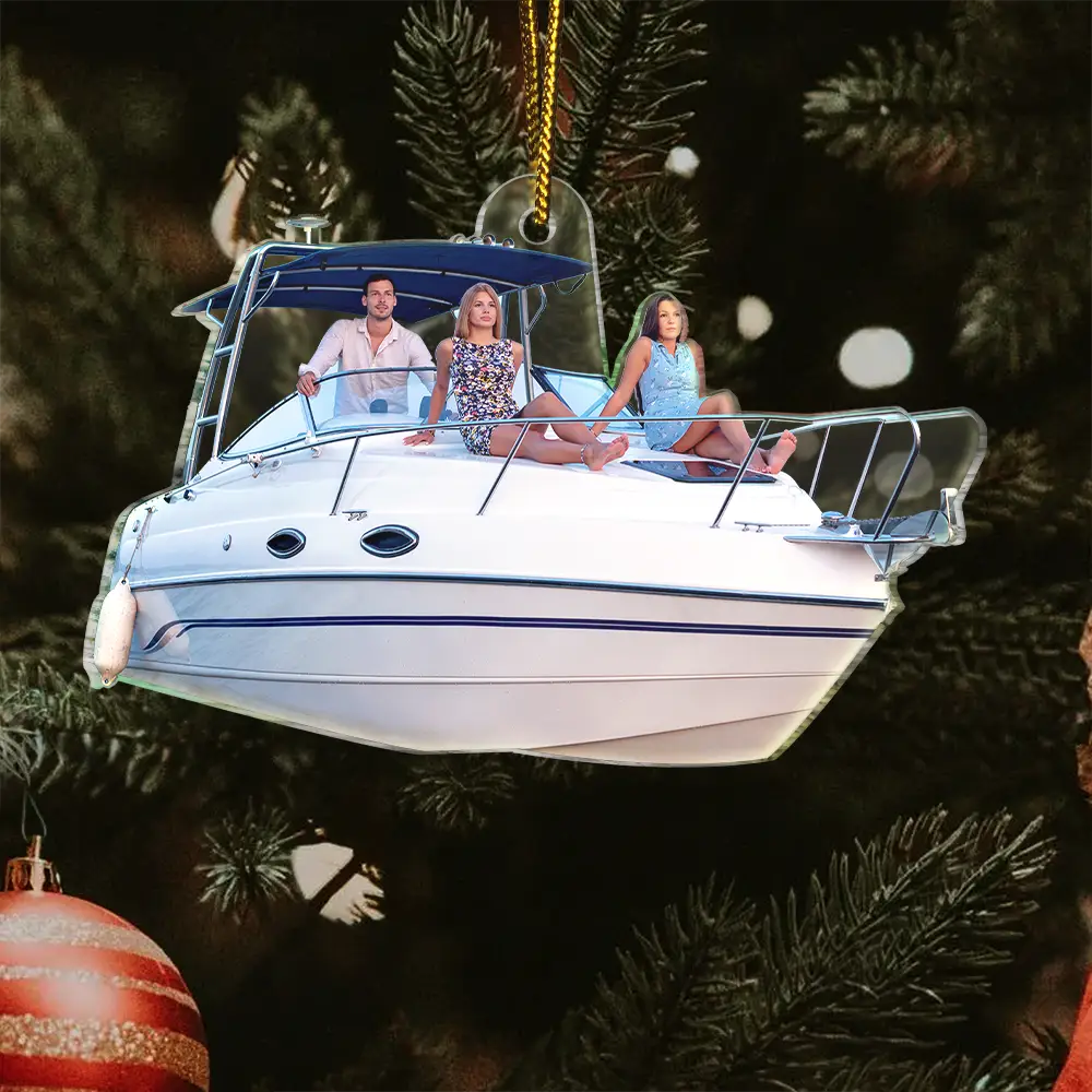 Gift For Yourself,Gift For Women,Gift For Men,Happy,Christmas,Custom Photo,Pontoon,Photo Hobby Ornament - Custom Photo Boating PonToon Christmas Decorations - Personalized Acrylic Photo Ornament