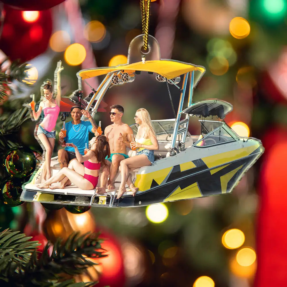 Gift For Yourself,Gift For Women,Gift For Men,Happy,Christmas,Custom Photo,Pontoon,Photo Hobby Ornament - Custom Photo Boating PonToon Christmas Decorations - Personalized Acrylic Photo Ornament