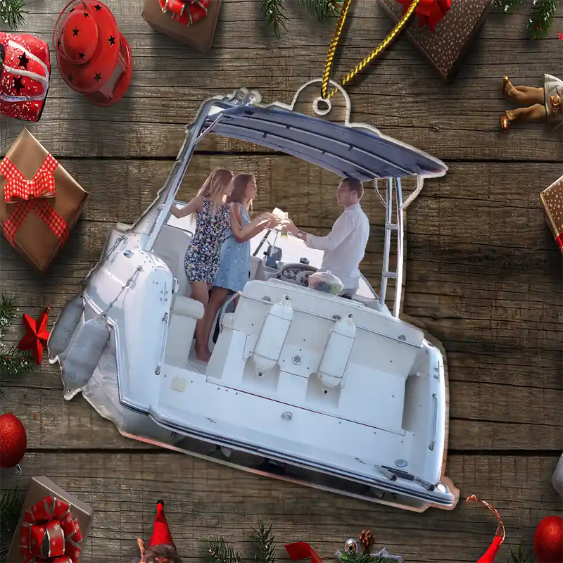 Gift For Yourself,Gift For Women,Gift For Men,Happy,Christmas,Custom Photo,Pontoon,Photo Hobby Ornament - Custom Photo Boating PonToon Christmas Decorations - Personalized Acrylic Photo Ornament