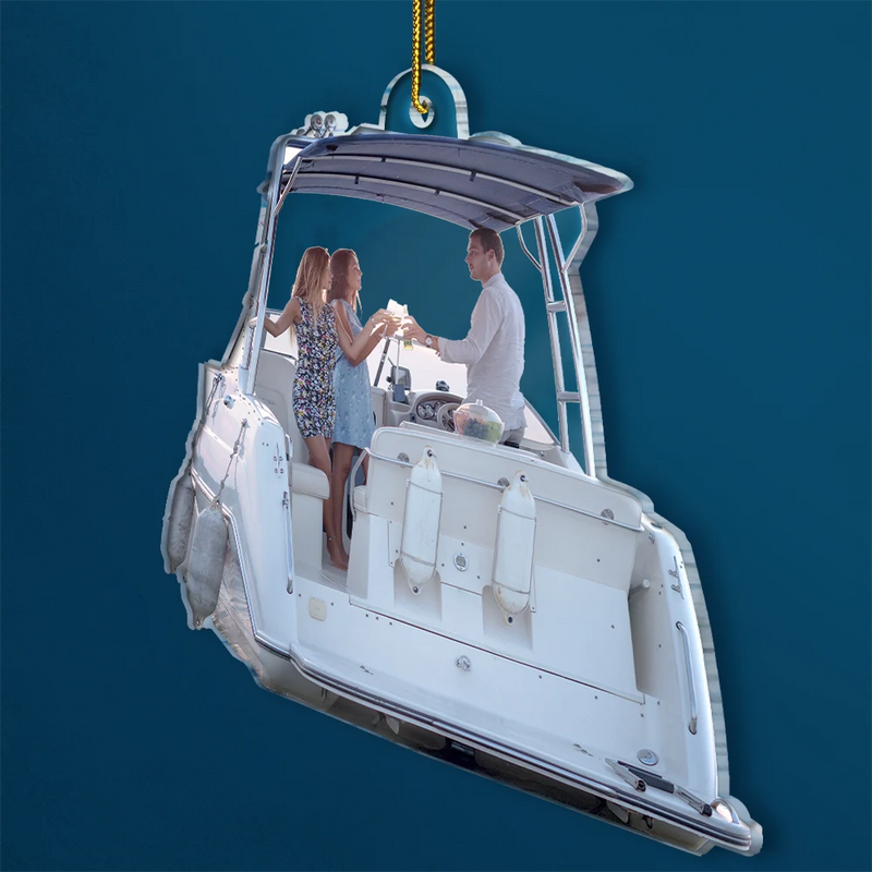 Gift For Yourself,Gift For Women,Gift For Men,Happy,Christmas,Custom Photo,Pontoon,Photo Hobby Ornament - Custom Photo Boating PonToon Christmas Decorations - Personalized Acrylic Photo Ornament