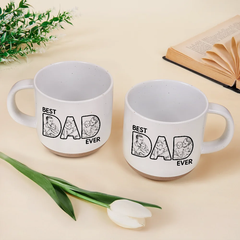 Gift For Husband,Gift For Yourself,Gift For Men,Gift For Father,Non-Eng,Photo - Pencil Sketch (Bold),Proud - Custom Photo Bold Sketch Best Dad Ever - Personalized Pottery Mug