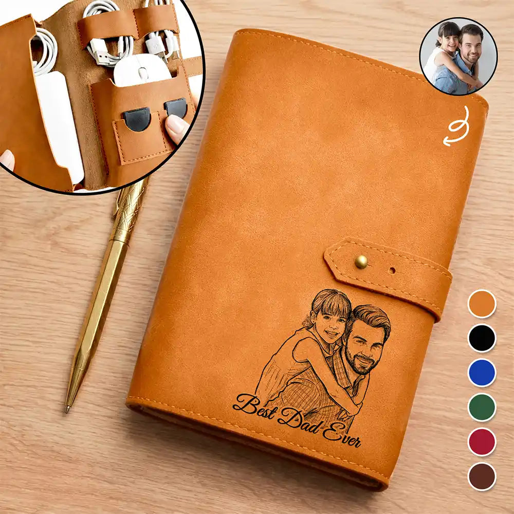 Custom Photo Bold Sketch Best Dad Ever I Love You - Personalized Leather Cable Bag