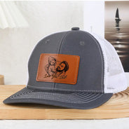 Gift For Father,Gift For Grandpa,Non-Eng,Photo - Pencil Sketch (Bold),Adorable - Custom Photo Bold Sketch Best Dad Grandpa Ever Family Portrait - Personalized Leather Patch Hat