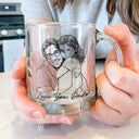 Gift For Father,Gift For Grandpa,Non-Eng,Photo - Pencil Sketch (Bold),Proud - Custom Photo Bold Sketch Best Dad Grandpa Ever Family Portrait - Personalized Glass Mug