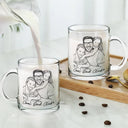 Gift For Father,Gift For Grandpa,Non-Eng,Photo - Pencil Sketch (Bold),Proud - Custom Photo Bold Sketch Best Dad Grandpa Ever Family Portrait - Personalized Glass Mug