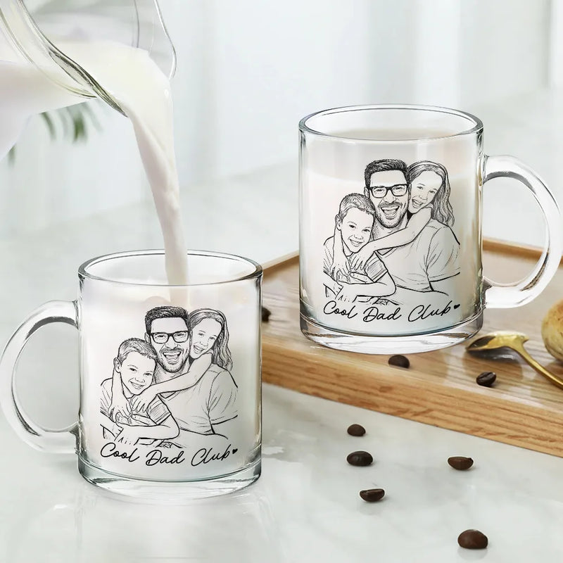 Gift For Father,Gift For Grandpa,Non-Eng,Photo - Pencil Sketch (Bold),Proud - Custom Photo Bold Sketch Best Dad Grandpa Ever Family Portrait - Personalized Glass Mug