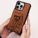 Gift For Father,Gift For Grandpa,Non-Eng,Photo - Pencil Sketch (Bold),Proud - Custom Photo Bold Sketch Best Dad Grandpa Ever Family Portrait - Personalized Leather Flip Wallet Phone Case