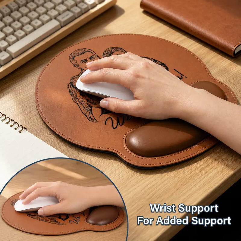 Gift For Husband,Gift For Grandpa,Gift For Father,Dad - Children,Grandpa - Grandkids,Top Market,Non-Eng,Photo - Pencil Sketch (Bold),Sentimental - Custom Photo Bold Sketch Best Dad Papa Ever - Personalized Leather Mouse Pad