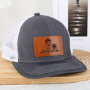 Pet Lovers,Pet Dad,Dog Lovers,Dog Dad,Cat Lovers,Cat Dad,Non-Eng,Photo - Pencil Sketch (Bold),Adorable - Custom Photo Bold Sketch Best Dog Dad Ever - Personalized Leather Patch Hat