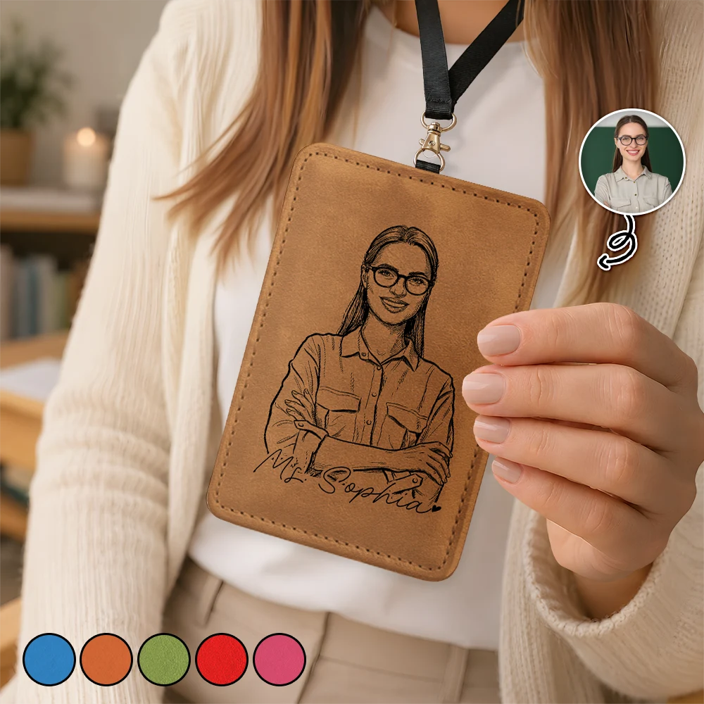 Custom Photo Bold Sketch Best Teacher Ever - Personalized Badge Holder