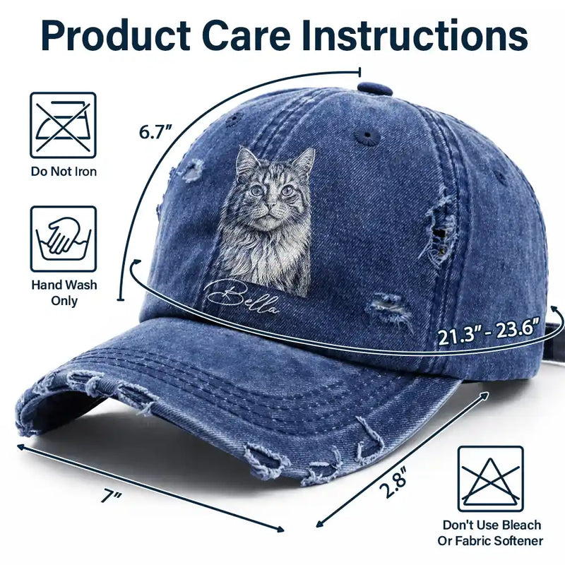 Custom Photo, Beach, Art Design, Summer, Pet Lovers, Playful, Photo - Pencil Sketch - Bold - Custom Photo Bold Sketch Besties Family Pet Funny Portrait - Personalized Distressed Cap