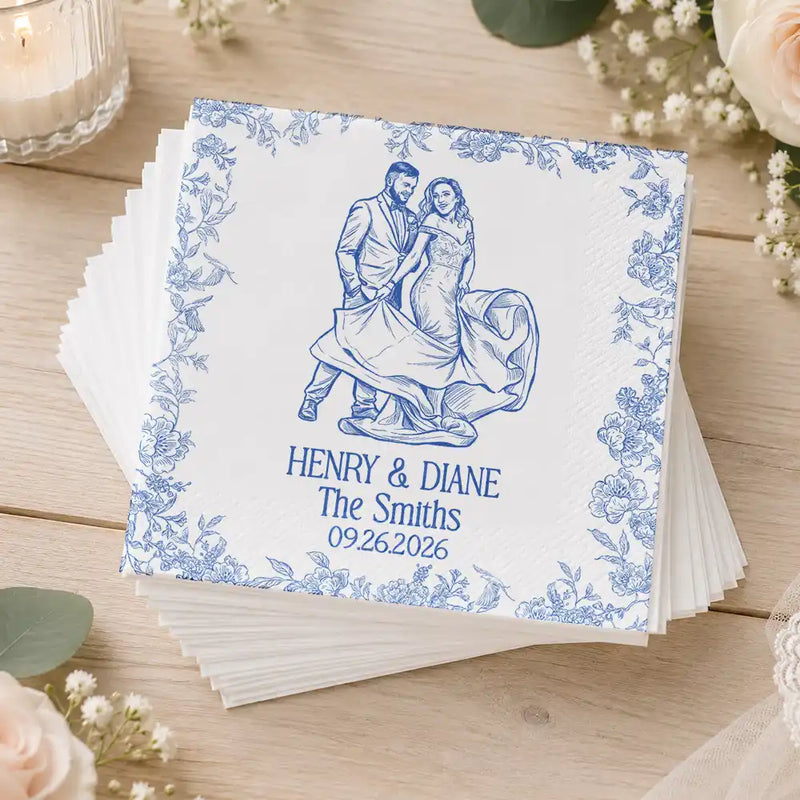 Art Design,Romantic,Gift For Couples,Wedding,Photo - Pencil Sketch - Bold - Custom Photo Bold Sketch Couples Wedding Engaged Bachelor Bachelorette Party - Personalized Cocktail Napkins