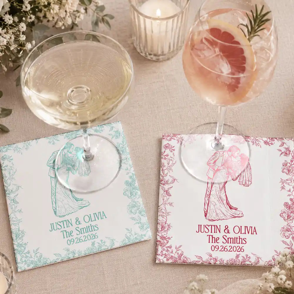 Art Design,Romantic,Gift For Couples,Wedding,Photo - Pencil Sketch - Bold - Custom Photo Bold Sketch Couples Wedding Engaged Bachelor Bachelorette Party - Personalized Cocktail Napkins
