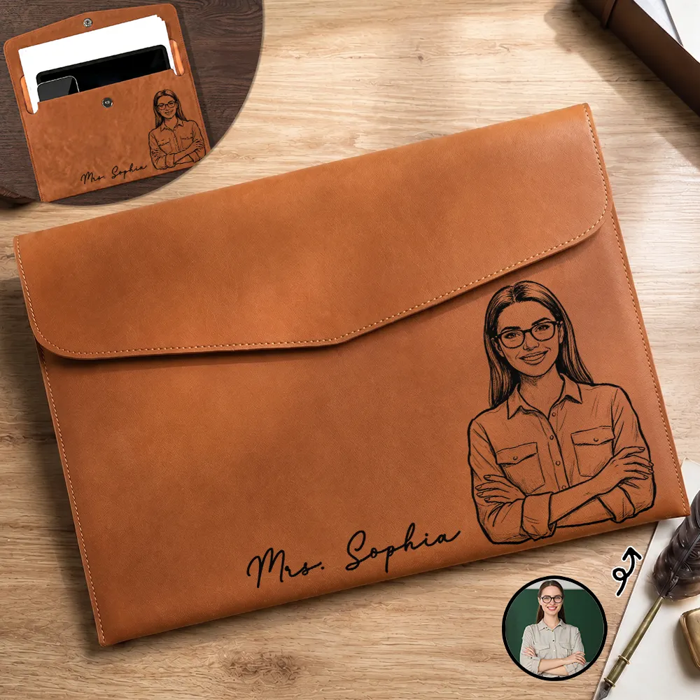 Back To School,Custom Photo,Art Design,Gift For Yourself,Sentimental,Photo - Pencil Sketch - Bold - Custom Photo Bold Sketch Family Besties Couples Pet Portraits - Personalized Leather Sleeve