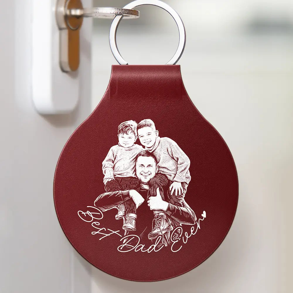 Family,Gift For Father,Gift For Bestie,Gift For Brothers,Gift For Sibling,Gift For Grandpa,Gift For Husband,Gift For Women,LGBT,Non-Eng,Photo - Pencil Sketch (Bold),Cozy - Custom Photo Bold Sketch Family Besties Dog Cat Portrait - Personalized Custom Shaped Leather Keychain