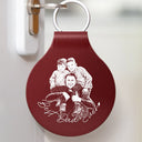 Family,Gift For Father,Gift For Bestie,Gift For Brothers,Gift For Sibling,Gift For Grandpa,Gift For Husband,Gift For Women,LGBT,Non-Eng,Photo - Pencil Sketch (Bold),Cozy - Custom Photo Bold Sketch Family Besties Dog Cat Portrait - Personalized Custom Shaped Leather Keychain