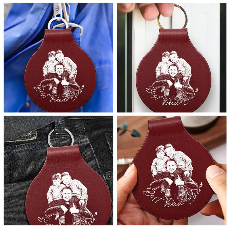 Family,Gift For Father,Gift For Bestie,Gift For Brothers,Gift For Sibling,Gift For Grandpa,Gift For Husband,Gift For Women,LGBT,Non-Eng,Photo - Pencil Sketch (Bold),Cozy - Custom Photo Bold Sketch Family Besties Dog Cat Portrait - Personalized Custom Shaped Leather Keychain