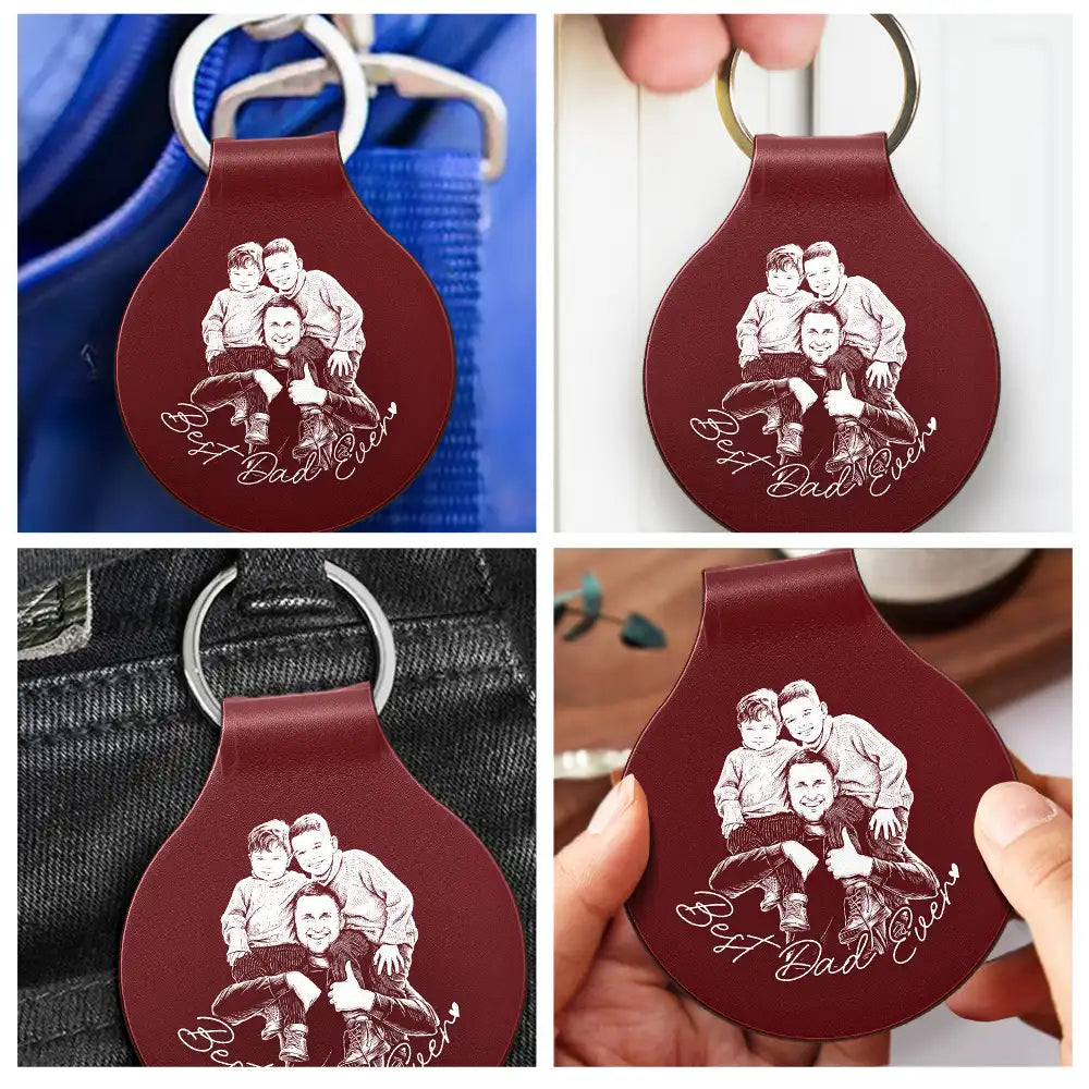 Family,Gift For Father,Gift For Bestie,Gift For Brothers,Gift For Sibling,Gift For Grandpa,Gift For Husband,Gift For Women,LGBT,Non-Eng,Photo - Pencil Sketch (Bold),Cozy - Custom Photo Bold Sketch Family Besties Dog Cat Portrait - Personalized Custom Shaped Leather Keychain