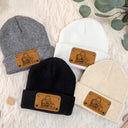 Gift For Father,Custom Photo,Art Design,Adorable,Photo - Pencil Sketch - Bold - Custom Photo Bold Sketch Family Dog Cat Portrait - Personalized Beanie With Leather Patch