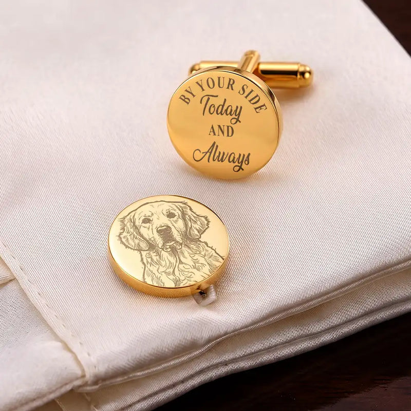 Art Design,Sentimental,Pet Lovers,Memorial,Photo - Pencil Sketch - Bold - Custom Photo Bold Sketch Forever In My Heart Memorial - Personalized Circular Cufflinks