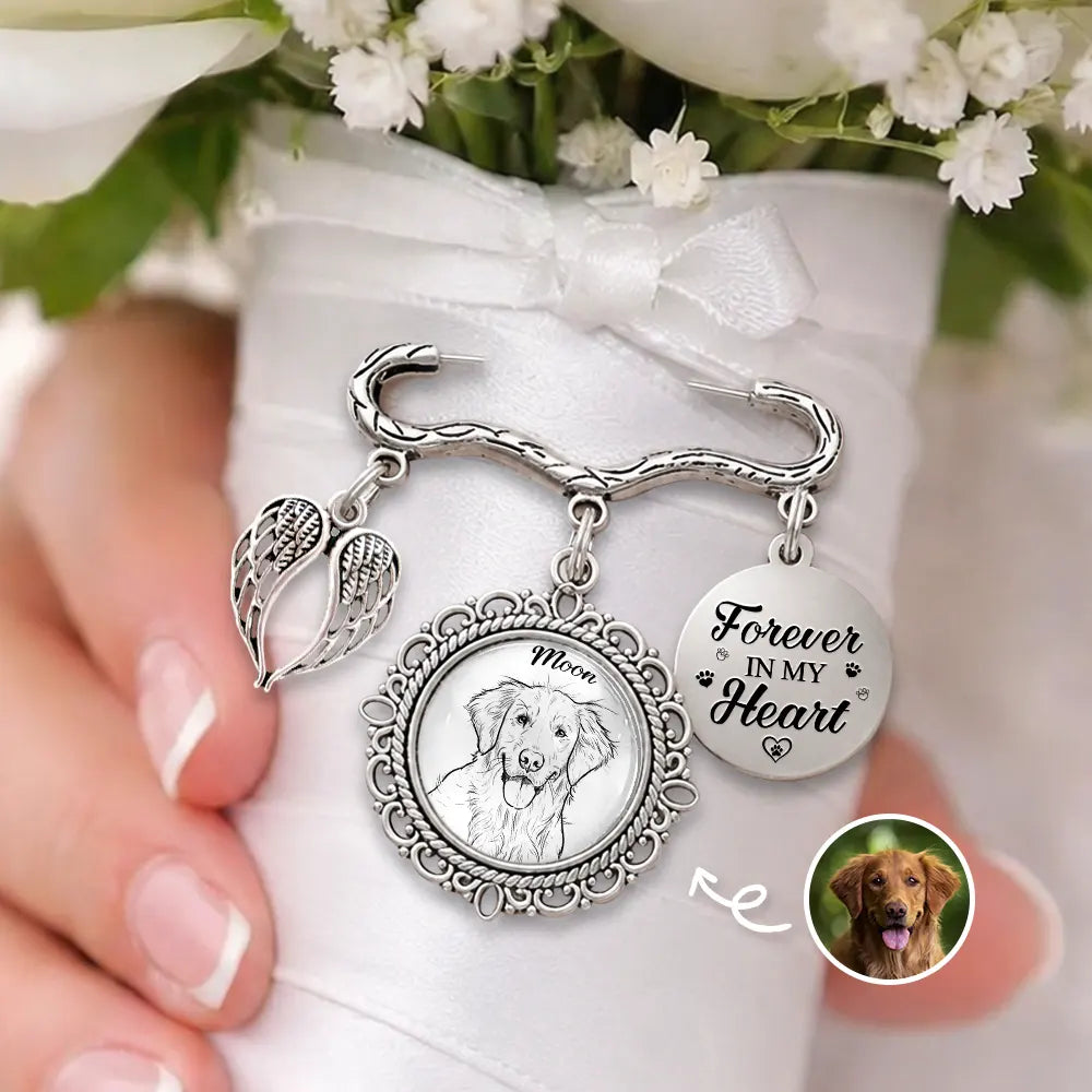 Art Design, Custom Photo, Sympathetic, Gift For Yourself, Wedding, Photo - Pencil Sketch - Bold - Custom Photo Bold Sketch Forever In My Heart Memorial Portrait - Personalized Lapel Pin