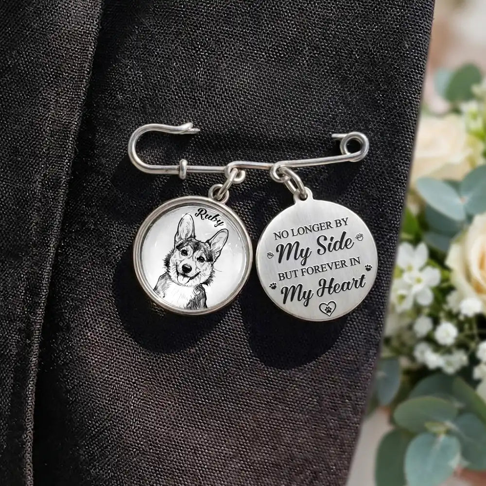 Art Design, Custom Photo, Sympathetic, Gift For Yourself, Wedding, Photo - Pencil Sketch - Bold - Custom Photo Bold Sketch Forever In My Heart Memorial Portrait - Personalized Lapel Pin